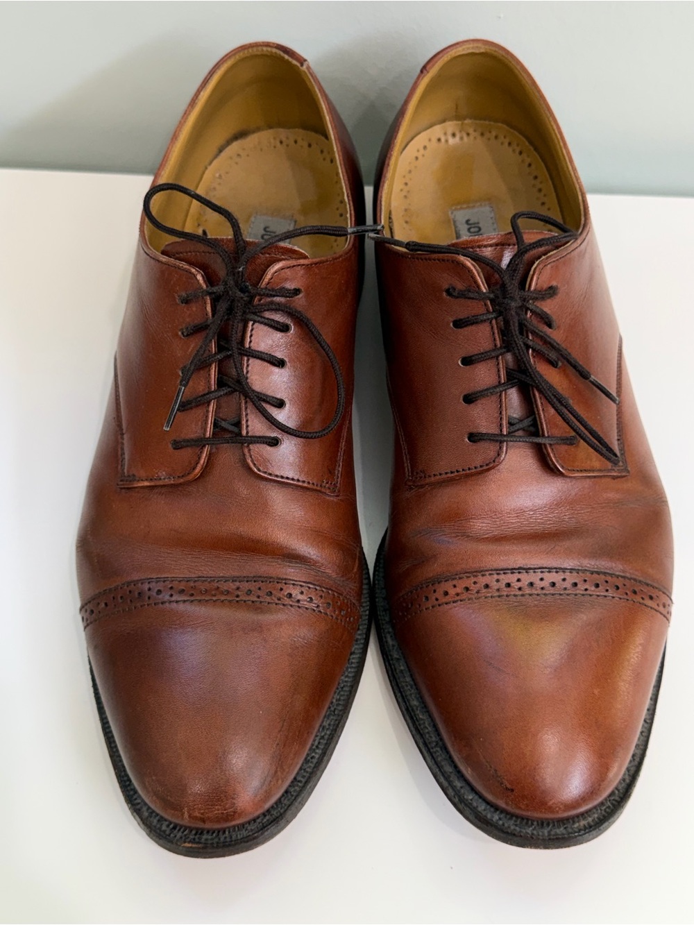 Johnston & Murphy Mens 9 D/B Brown Leather Cap Toe Derby Oxford Dress Shoes